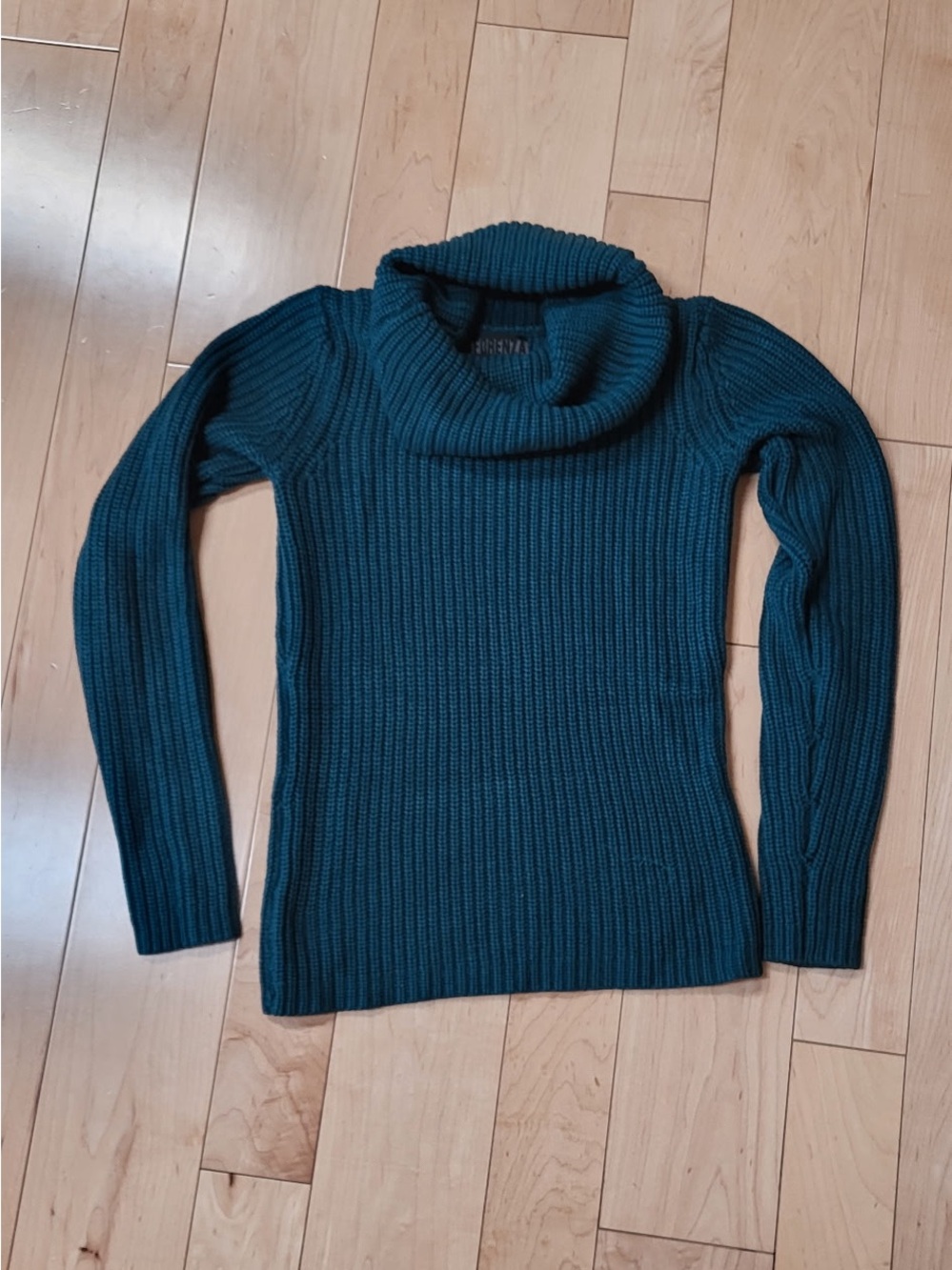 Cozy Teal Ribbed Cowl Neck Sweater - Women